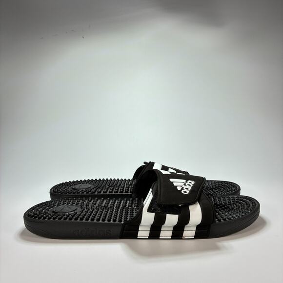 Adidas Adissage Slides Massage Footbed Summer Beach Pool Black Sandals Men Sz 18 - Picture 1 of 10